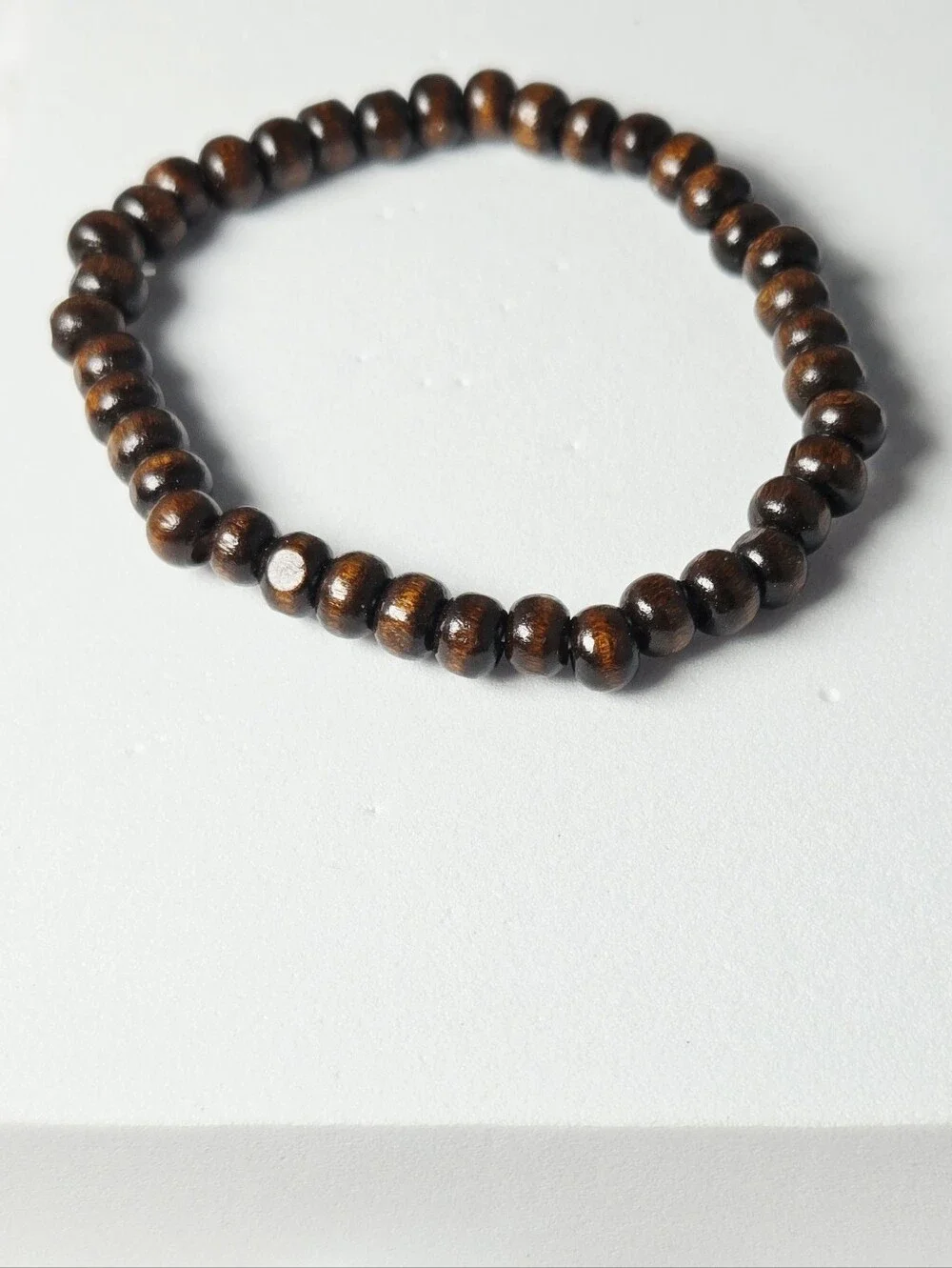 Coconut Wood Bead Bracelet 6mm Dark Brown Round Stretch Unisex Mens Surfer Boho